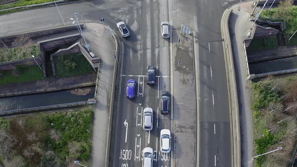 Aerial footage of the A50, A500 motorway, dual carriage way in the heart of the city of Stoke on Tre alt