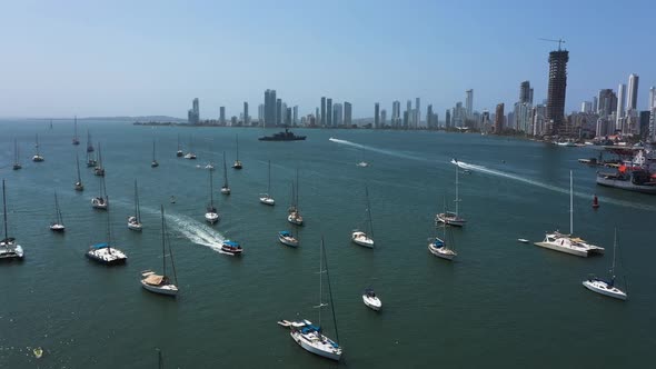 Aerial View of the Beautiful Yachts Drifting in the Bay
