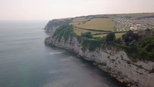 Spectacular aerial view of cliffs near the village of Beer. Jurassic Coast, English first natural Wo alt