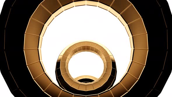 Flowing Same Size Golden Metal Rings on a White Background alt