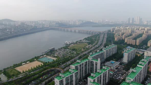South Korea Seoul Apartment Complex Han River Road Traffic