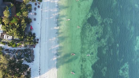 Tanzania Vertical Video  Boat Boats in the Ocean Near the Coast of Zanzibar Aerial View alt
