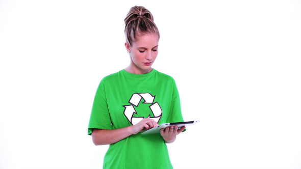Lovely Environmental Activist Using Her Tablet