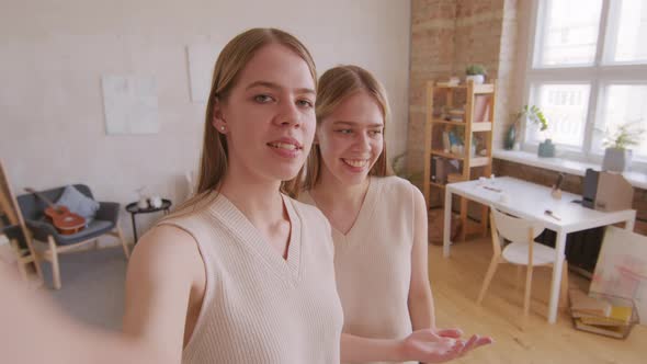 Happy Twin Girls Filming Vlog alt