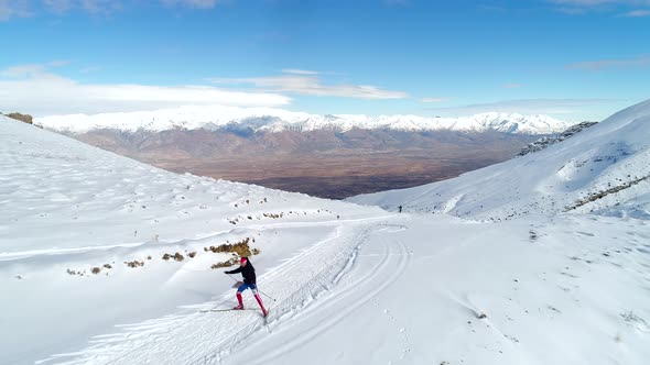 Aerial Footage Mountain Skiing  alt