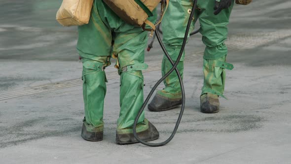 Disinfection on a Public Place As a Prevention Against Coronavirus Disease 2019, COVID-19. UltraHD  alt