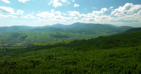 Drone Mountain Forest. Summer Ukrainian Carpathians. Alps Daylight Mountain Landscape. alt