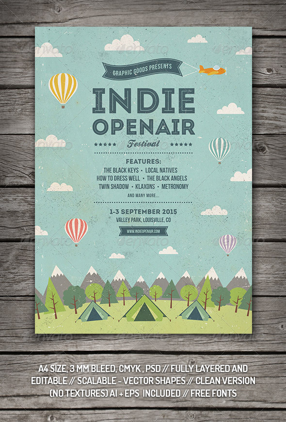 Indie Open-air Festival Flyer/Poster - Concerts Events