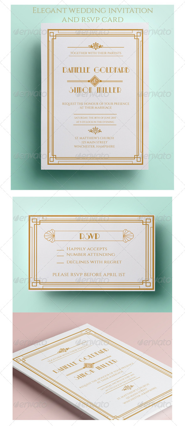 Art Deco Wedding Invitation and RSVP - Weddings Cards & Invites