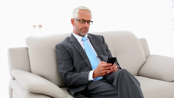 Businessman Sending A Text On The Couch