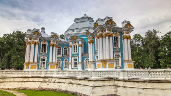 Hermitage Pavilion Timelapse Hyperlapse in Catherine Park in Tsarskoe Selo Near Saint Petersburg alt