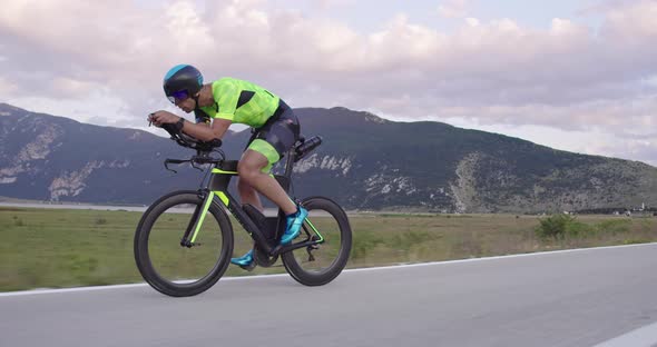 Triathlon Sportsman Athlete Cyclist Riding Professional Racing Bicycle
