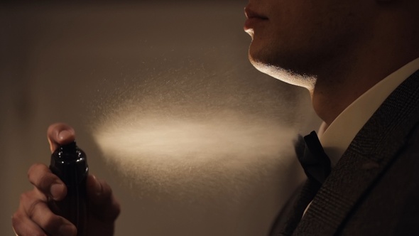 Groom Splits Perfume or Deodorant on Hisself Wedding Day Slow Motion Well Dressed Businessman alt