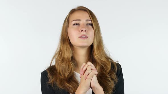 Businesswoman Praying To God  , White background Businesswoman Praying To God  , White background alt