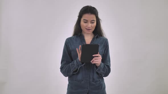 Caucasian Happy Female Use Digital Device alt