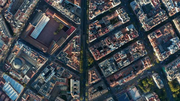 Aerial Birds Eye Overhead Top Down Panning View of Town Development From Height alt