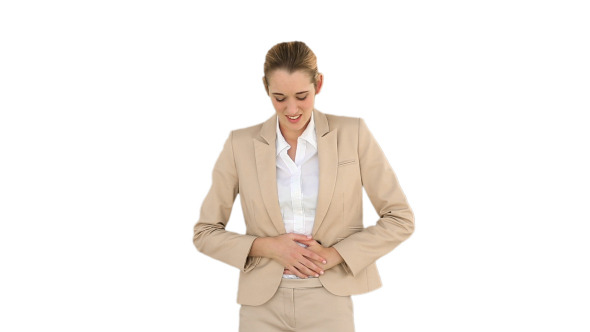 Businesswoman Rubbing Her Sore Stomach