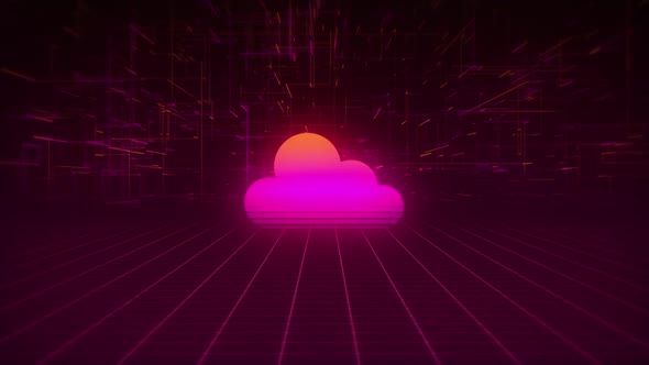 Synthwave Wireframe Net and Cloud 80s