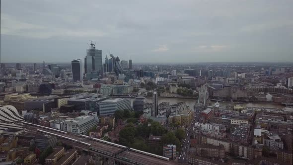 Aerial view of downtown London and Tower Bridge alt