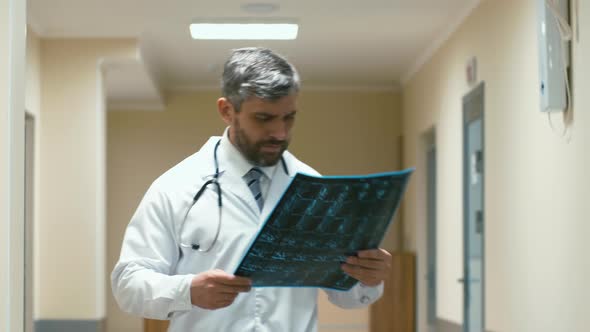 Male surgery examining X-ray picture