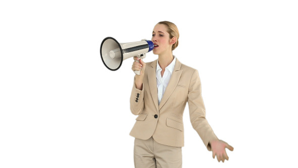 Positive Businesswoman Shouting Through Megaphone