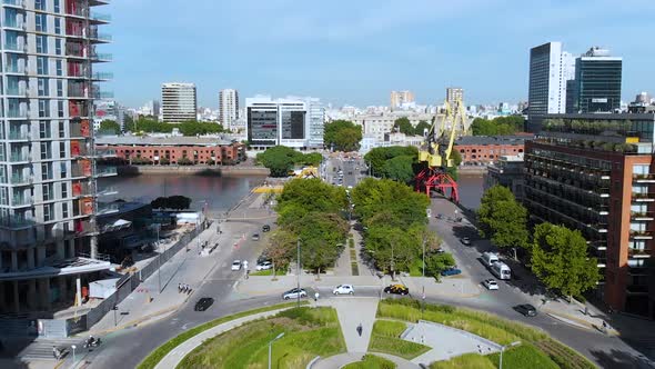 Bridge, Puerto Madero, Old Cranes, River, Promenade (Buenos Aires) aerial view