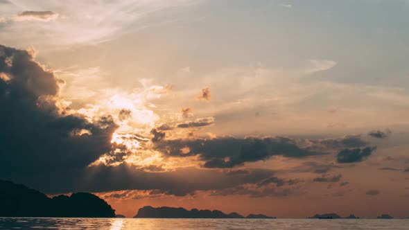 Amazing Natural Bright Dramatic Sky In Warm Colours and Islands In Sunset Time alt