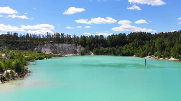 Aerial View of Artificial Lake Kaolin Open Pit and Turquoise Water alt
