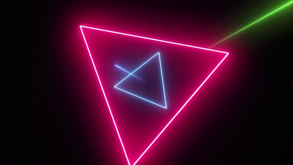 Moving Neon Triangles with Neon Beams Outgoing in Different Sides alt