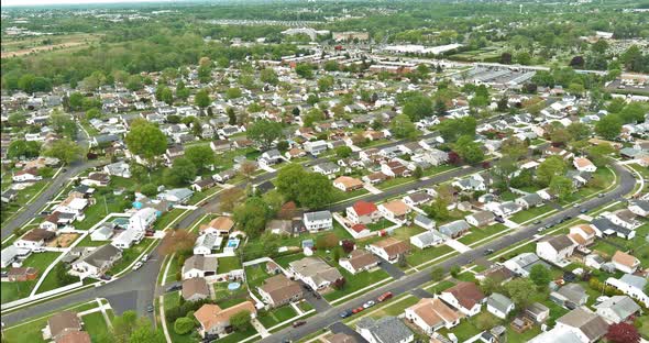 Landscape of a roofs of the houses of a above aerial view in Bensalem Pennsylvania alt