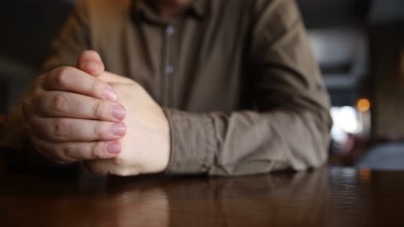 The concept of anxiety, tension, stress and waiting simple gestures. Finger touches alt