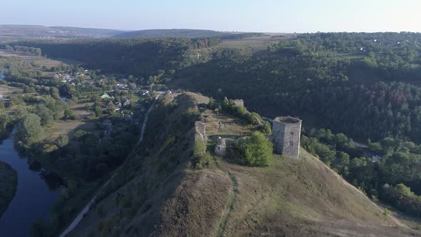 Aerial of Skala-Podilsky Castle and its surroundings alt