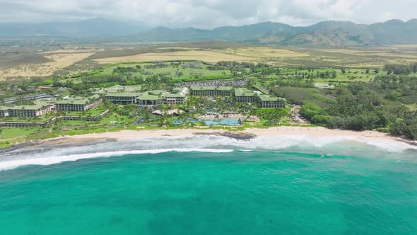 Poipu Beach On Kauai Island Beach Drone Aerial White Sand Pacific Ocean 