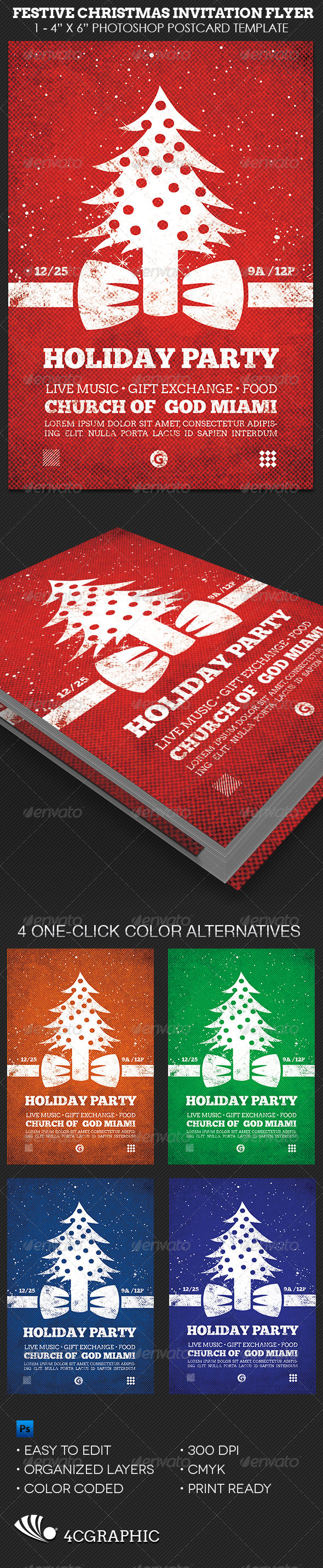 Festive Christmas Invitation Flyer Template - Holidays Events