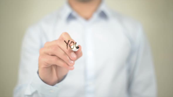 You Are Good Enough Man Writing on Transparent Screen alt