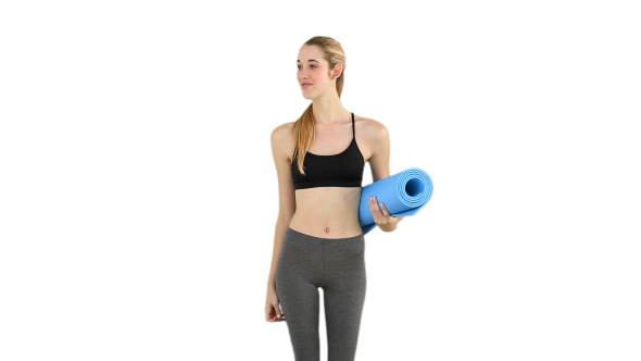 Slim Model Waving And Holding Exercise Mat