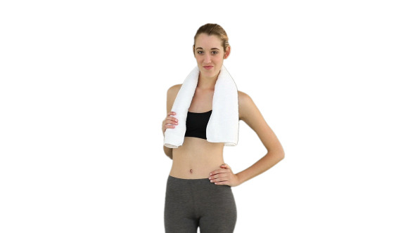 Slim Model Posing With Towel On Her Shoulders
