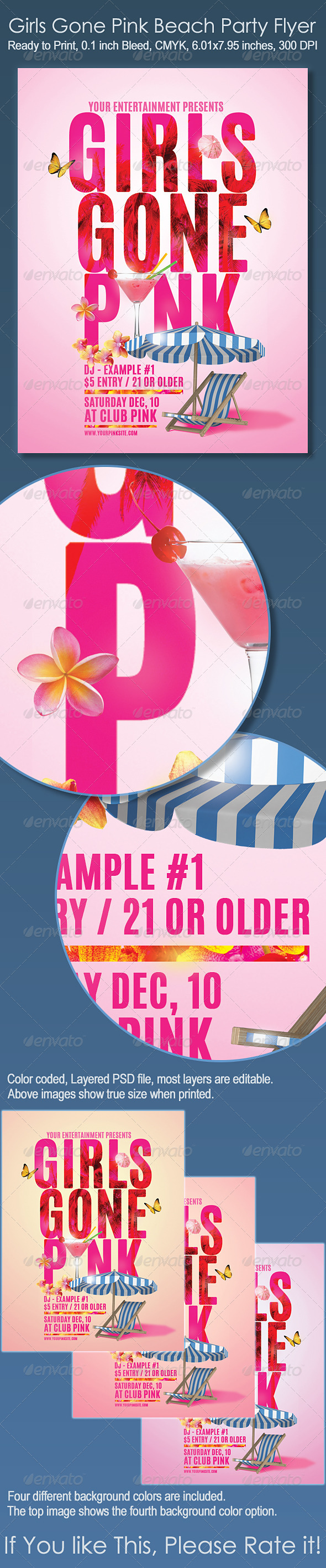 Girls Gone Pink Beach Party Flyer - Clubs & Parties Events
