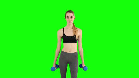Fit Model Raising Hand Weights