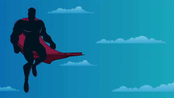 Superhero Flying in Sky Silhouette