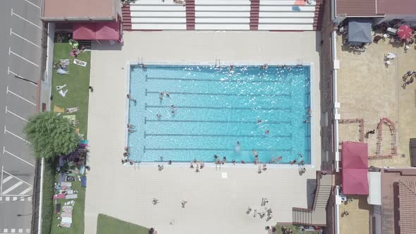 Municipal pool with swimmers