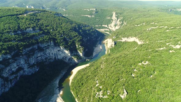 The gorges of the Ardeche in France seen from the sky alt
