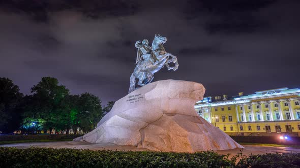 Timelapse monument to Peter I. Architecture of St. Petersburg, historical city
