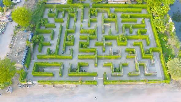Aerial top view of green maze, The Secret Space, Ratchaburi, Thailand. Famous tourist attraction alt