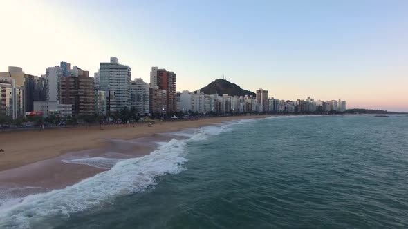 Aerial image of the city of villa Velha, with a beautiful sunset, from the side of the waterfront im alt