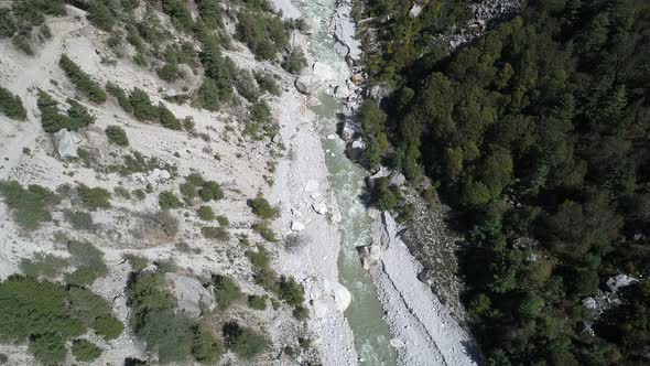 Gangotri valley in the state of Uttarakhand in India seen from the sky alt