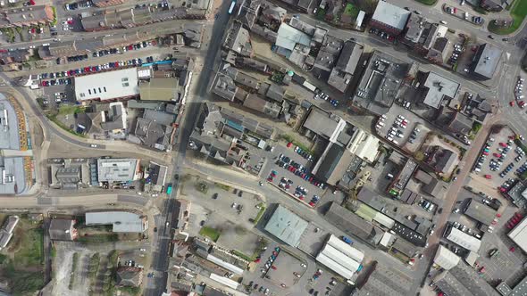 Top down aerial footage of the British town of Wakefield in West Yorkshire in the UK alt