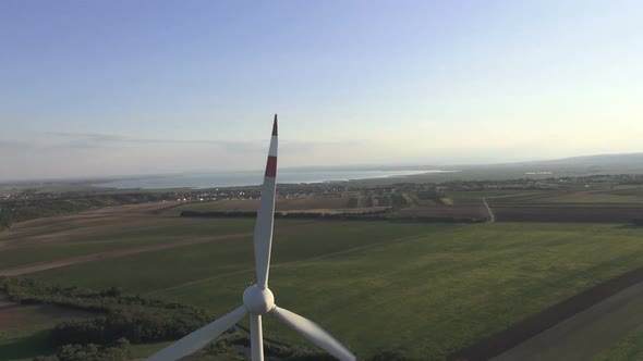 Aerial View of Wind Turbine Closeup