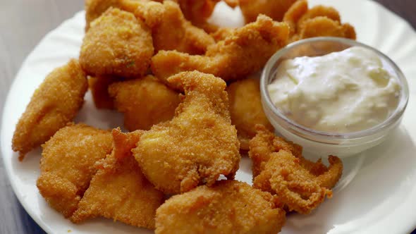 Fast Food Plate  Fried Chicken Nuggets with Cream Sauce