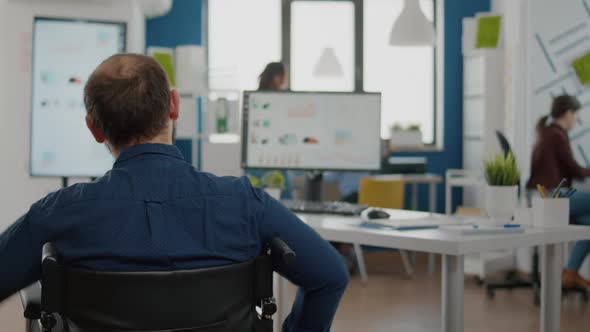 Paralized Independence Project Manager Entering in Start Up Business Office alt